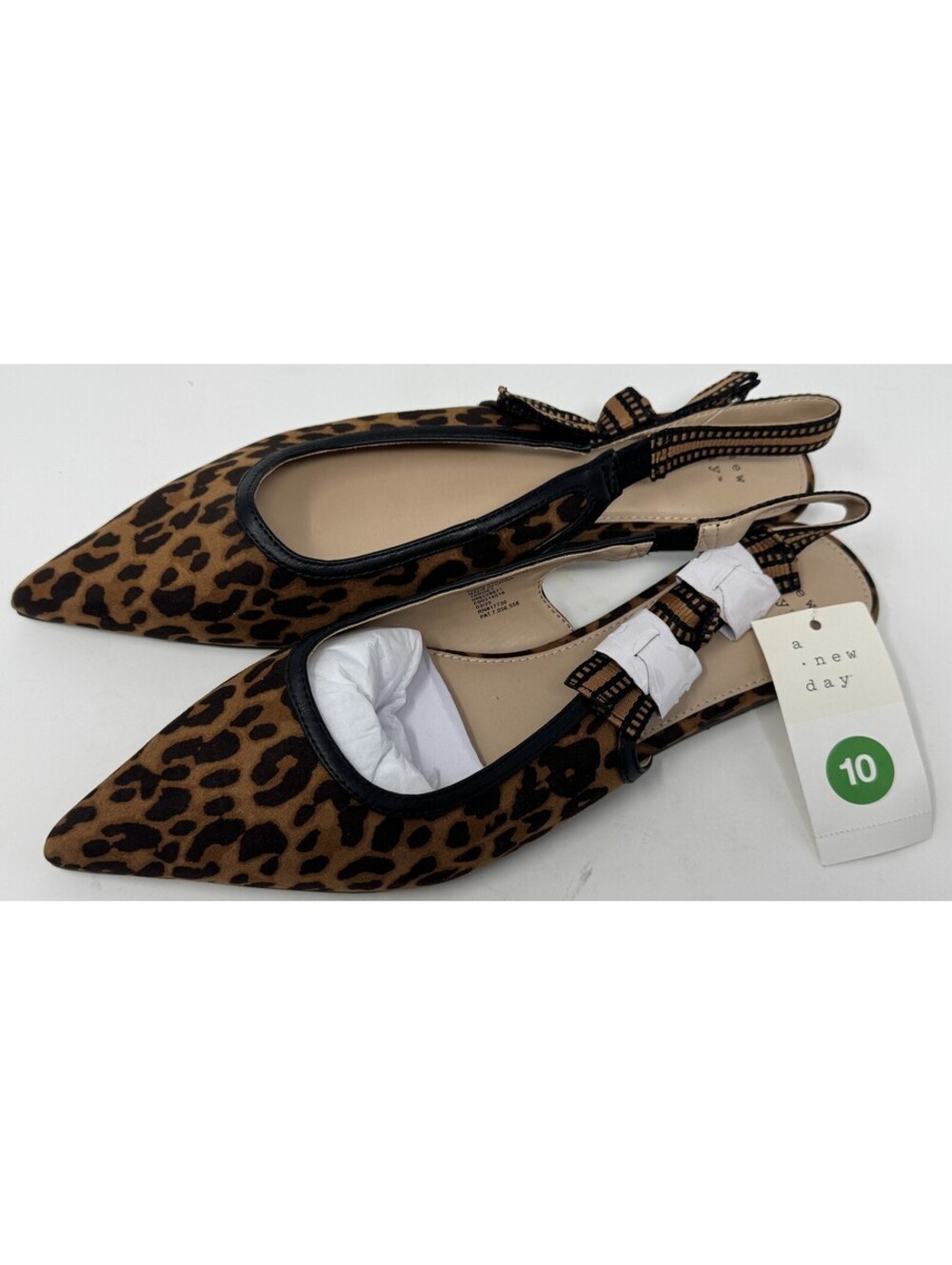 A New Day Women Brown Leopard Print London Pointed Toe Slingback Flats Size 10